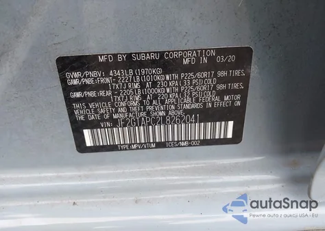 2020 Subaru Crosstrek Premium from USA, damaged, VIN JF2GTAPC2L8262041